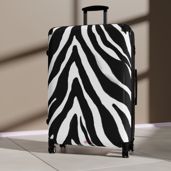 Black Zebra Stripes Print Suitcases, Animal Print Designer Suitcase Luggage (Small, Medium, Large)&nbsp;Unique Cute Spacious Versatile and Lightweight Carry-On or Checked In Suitcase, Best&nbsp;Personal Superior Designer Adult's Travel Bag Custom Luggage - Gift For Him or Her -&nbsp;Printed in USA/ UK