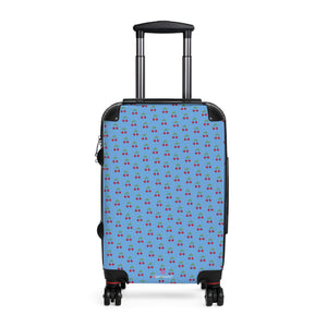 Blue Cherry Print Suitcase, Red Cherries Print Designer Suitcases, Travel Bag Suitcases