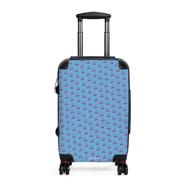 Blue Cherry Print Suitcase, Red Cherries Print Designer Suitcases, Travel Bag Suitcases