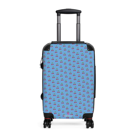 Blue Cherry Print Suitcase, Red Cherries Print Designer Suitcases, Travel Bag Suitcases