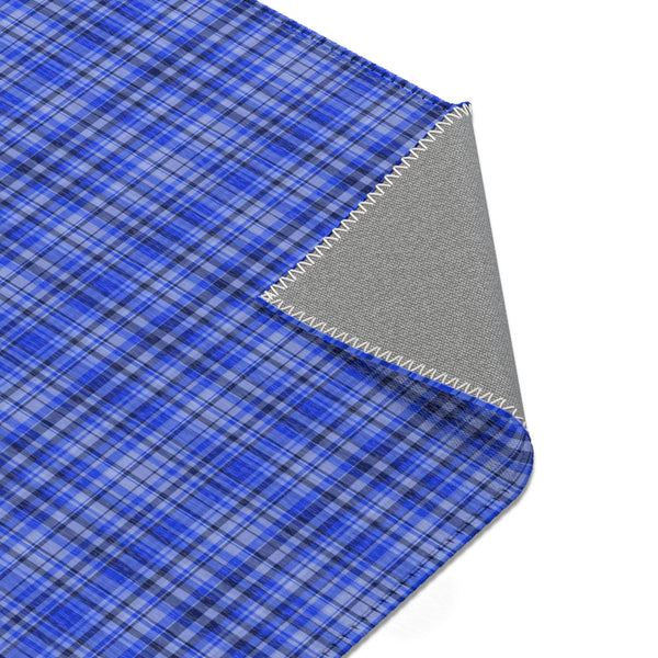 Blue Plaid Print Indoor Carpet, Solid Color Area Rugs