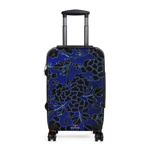 Black Blue Floral Print Suitcase, Abstract Oriental Style Floral&nbsp;Print Designer Suitcase Luggage (Small, Medium, Large) Unique Cute Spacious Versatile and Lightweight Carry-On or Checked In Suitcase, Best Personal Superior Designer Adult's Travel Bag Custom Luggage - Gift For Him or Her - Printed in&nbsp; Canada