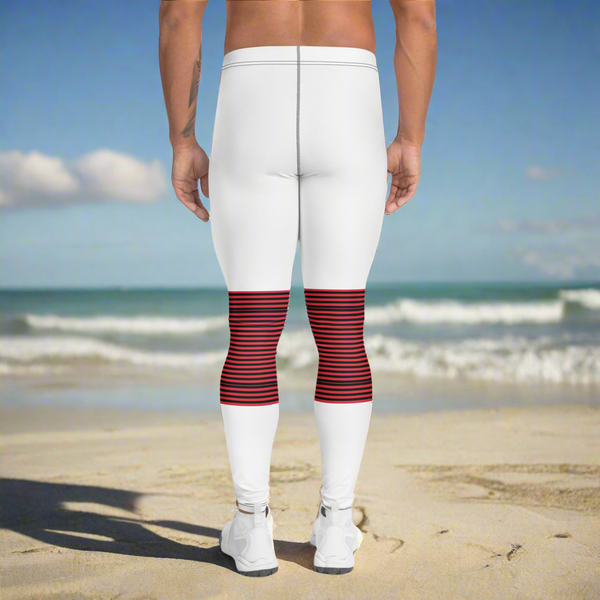 Black Red Striped White Meggings, Men's Leggings