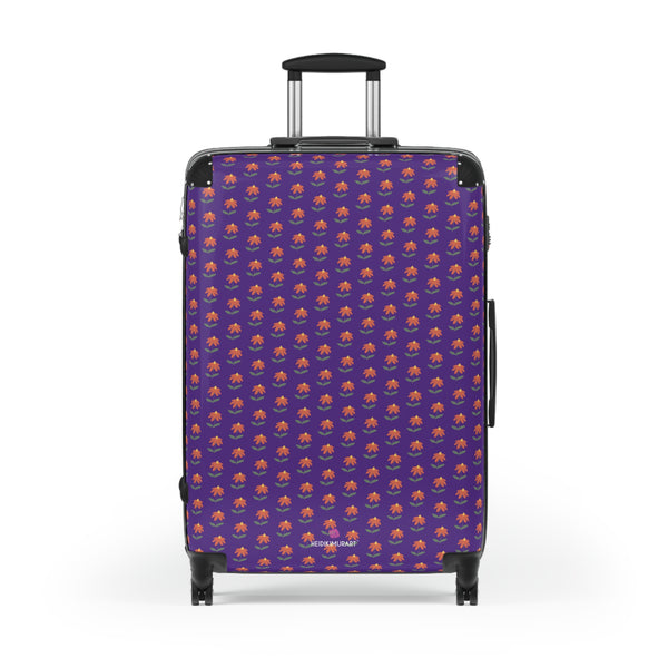 Purple Floral Print Suitcase, Cut Designer Suitcases, Travel Bag Suitcases