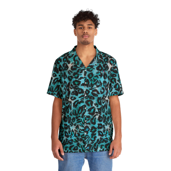 Blue Leopard Print Men's Shirt, Best Men's Hawaiian Shirt
