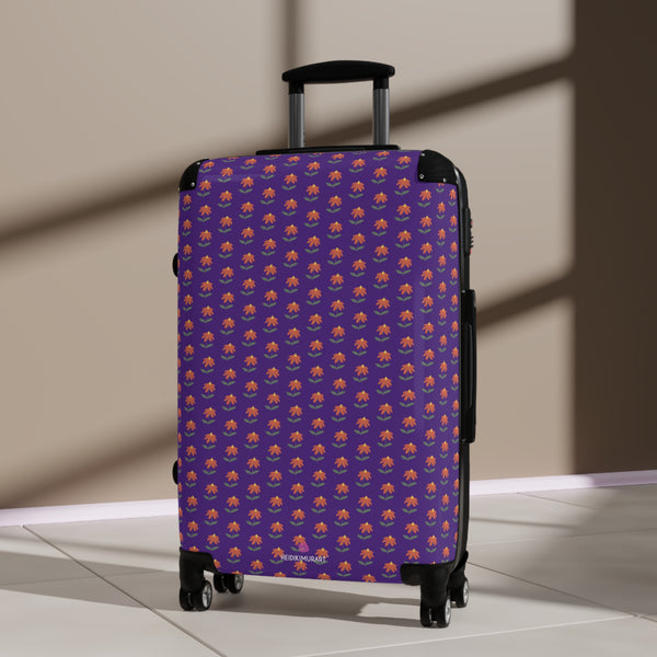 Purple Floral Print Suitcase, Cut Designer Suitcases, Travel Bag Suitcases