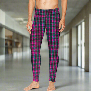 Pink Plaid Print Men's Tights, Best Designer Pink Plaid Men's Compression Tights For Men (Size: S-2XL)