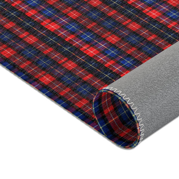 Blue Red Plaid Print Carpet, Classic Print Area Rugs