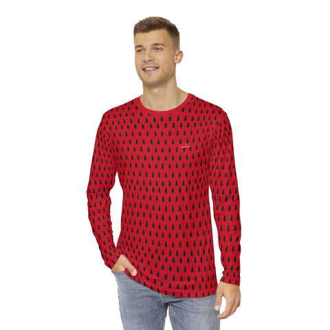 Red Christmas Tree Men's Long Sleeves,  Men's Long Sleeve Shirt (AOP) - Made in USA