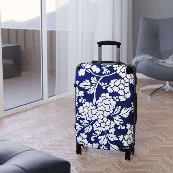 Blue Floral Print Suitcase, Abstract Print Designer Suitcases, Travel Bag Suitcases (Small, Medium, Large)