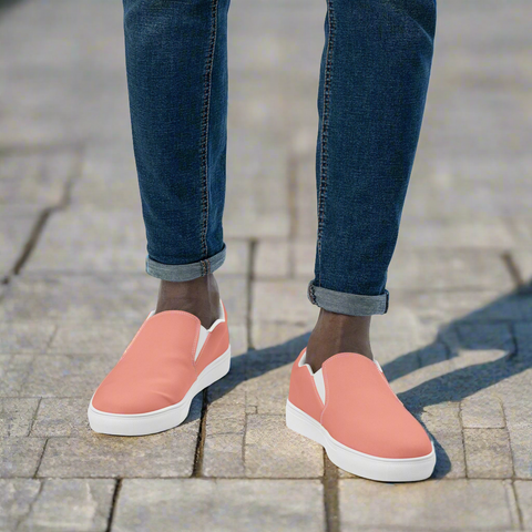 Light Pink Men's Slip Ons, Solid Light Pink Color Best Casual Breathable Men’s Slip-on Canvas Shoes (US Size: 5-13)