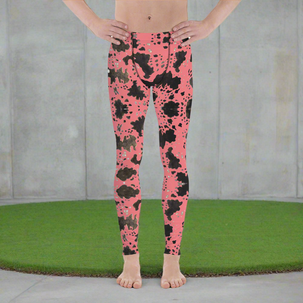 Pink Cow Print Meggings, Animal Print Best Designer Men's Compression Sports Tights - Made in USA/EU/MX
