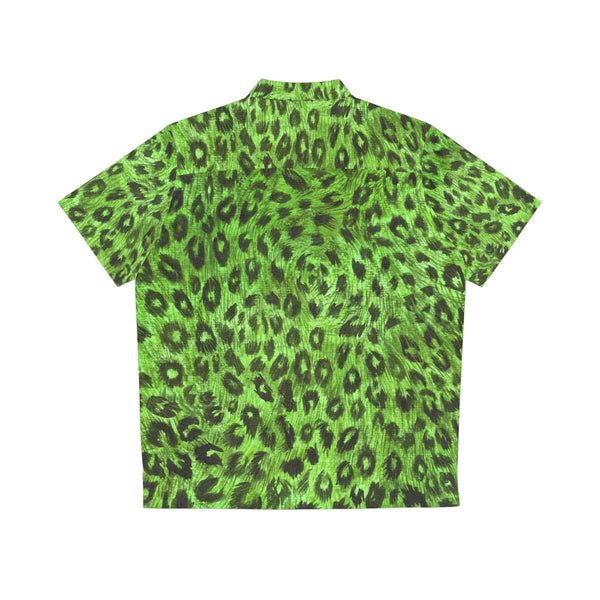 Green Leopard Men's Shirt, Best  Animal Print  Men's Hawaiian Shirt