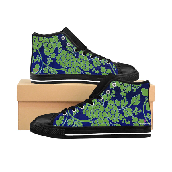 Blue Floral  Men's High Tops, Green and Blue Best Designer Men's Classic Sneakers