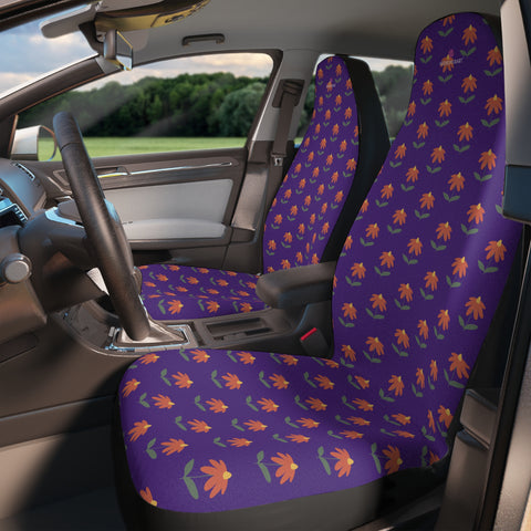 Purple Daisies Car Seat Covers, Purple Daisies Floral Print 2-Pcs Set (48.03" × 18.50") Polyester Car Seat Covers, Best Car Accessories Essential Premium Quality Best Soft Luxury Car Seat&nbsp;- 2 Pack For Your Car Seat Protection, Car Seat Protectors, Designer Car Seat Accessories, Pair of 2 Front Seat Covers, Custom Seat Covers, Luxury Car Seat Covers, Best Car Seat Covers