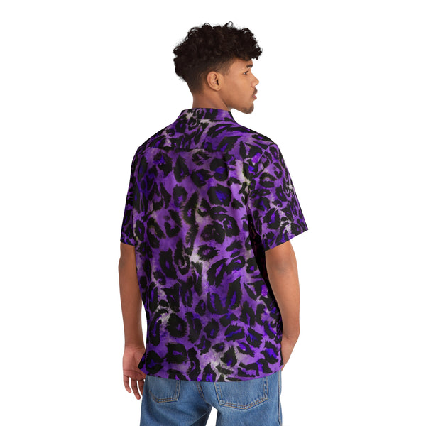Purple Leopard Print Men's Shirt, Best Men's Hawaiian Shirt
