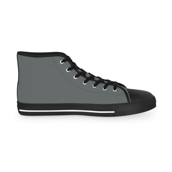Grey Color Men's High Tops, Modern Minimalist Solid Grey Color Best Men's High Top Laced Up Black or White Style Breathable Fashion Canvas Sneakers Tennis Athletic Style Shoes For Men (US Size: 5-14)