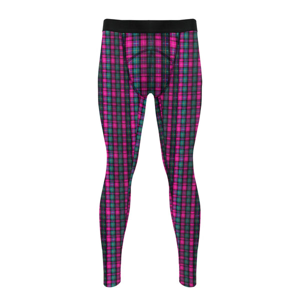 Pink Plaid Print Meggings, Best Designer Pink Plaid Men's Compression Tights For Men (Size: S-2XL) Meggings Men's Workout Gym Tights Leggings, Men's Compression Tights Pants