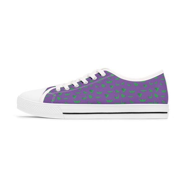 Purple Green Cranes Women's Sneakers, Oriental Style Japanese Crane Print Women's Low Top Sneakers Tennis Shoes, Canvas Fashion Sneakers With Durable Rubber Outsoles and Shock-Absorbing Layer and Memory Foam Insoles&nbsp;(US Size: 5.5-12)