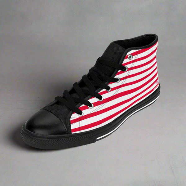 Red White Striped Men's Sneakers, Red Modern Stripes Men's Designer Tennis Running Shoes (US Size: 6-14)