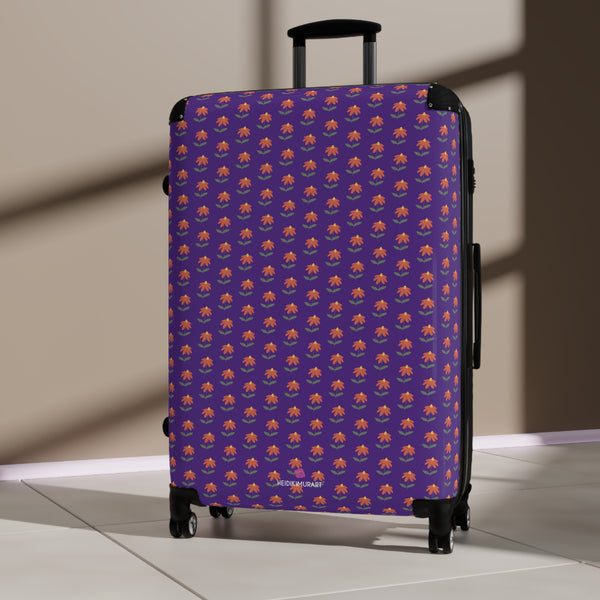 Purple Floral Print Suitcase, Cut Designer Suitcases, Travel Bag Suitcases