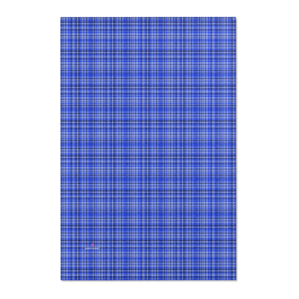 Blue Plaid Print Indoor Carpet, Solid Color Area Rugs