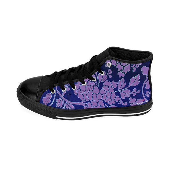 Purple Floral  Men's High Tops, Blue Floral Print Best Designer Men's Classic Sneakers