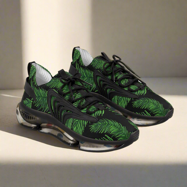 Tropical Leaves Men's Mesh Sneakers, Black Tropical Leaves Print Men's Sneakers Best Comfy Men's Mesh Sports Sneakers Shoes (US Size: 5-12)