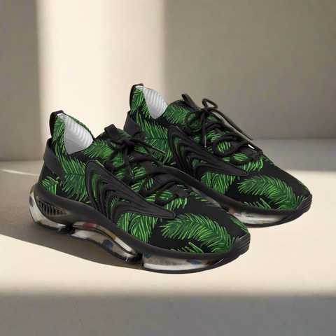 Tropical Leaves Men's Mesh Sneakers, Black Tropical Leaves Print Men's Sneakers Best Comfy Men's Mesh Sports Sneakers Shoes (US Size: 5-12)