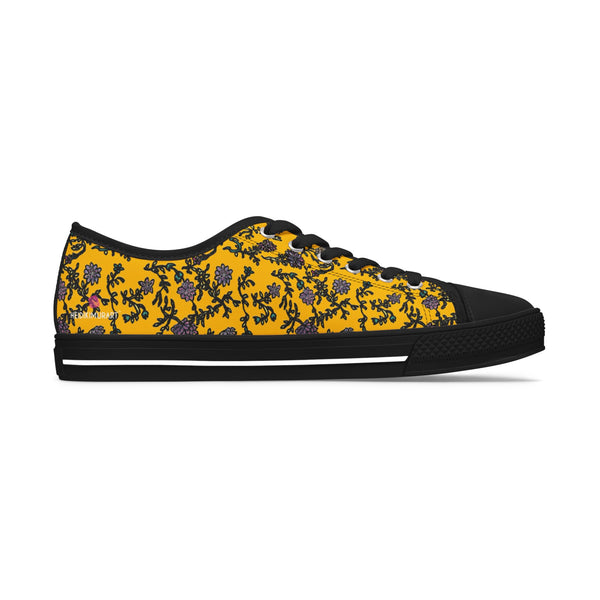 Yellow Purple Floral Women's Sneakers, Floral Print Women's Low Top Sneakers Tennis Shoes, Canvas Fashion Sneakers With Durable Rubber Outsoles and Shock-Absorbing Layer and Memory Foam Insoles&nbsp;(US Size: 5.5-12)