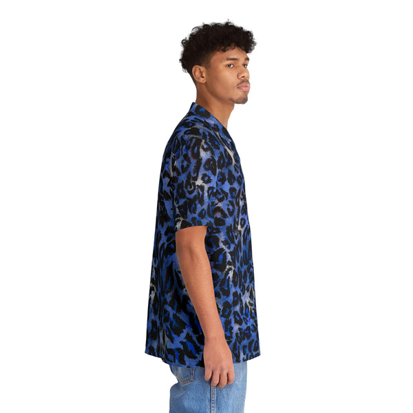 Blue Leopard Print Men's Shirt, Best Men's Hawaiian Shirt