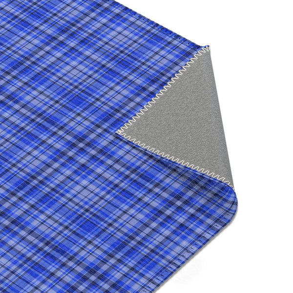 Blue Plaid Print Indoor Carpet, Solid Color Area Rugs