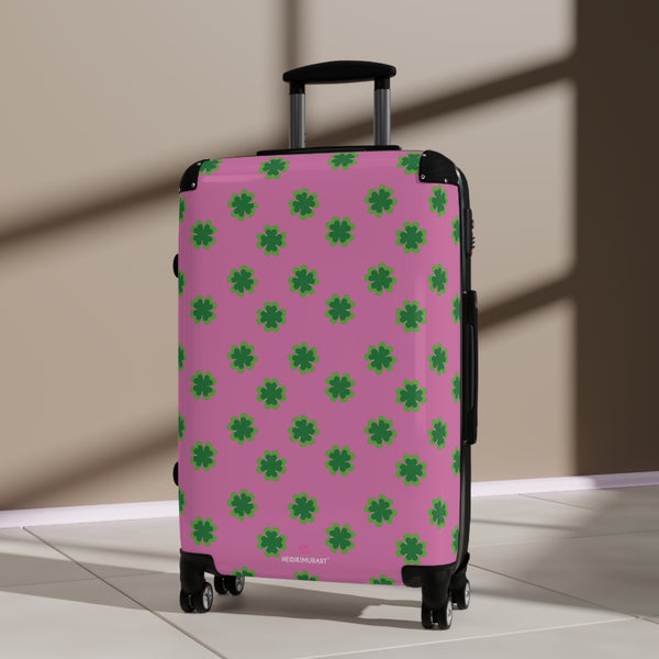 St. Patrick's Day Print Suitcase, Irish Holiday Clover Leaf Print Designer Suitcases,  Travel Bag Suitcases