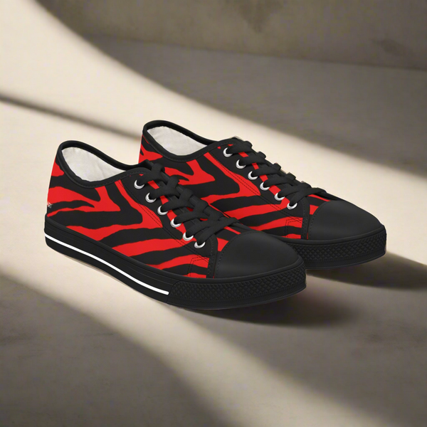Red Zebra Striped Women's Sneakers, Red and Black Zebra Striped Animal Print Women's Low Top Sneakers (US Size: 5.5-12)