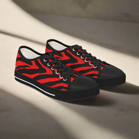 Red Zebra Striped Women's Sneakers, Red and Black Zebra Striped Animal Print Women's Low Top Sneakers (US Size: 5.5-12)