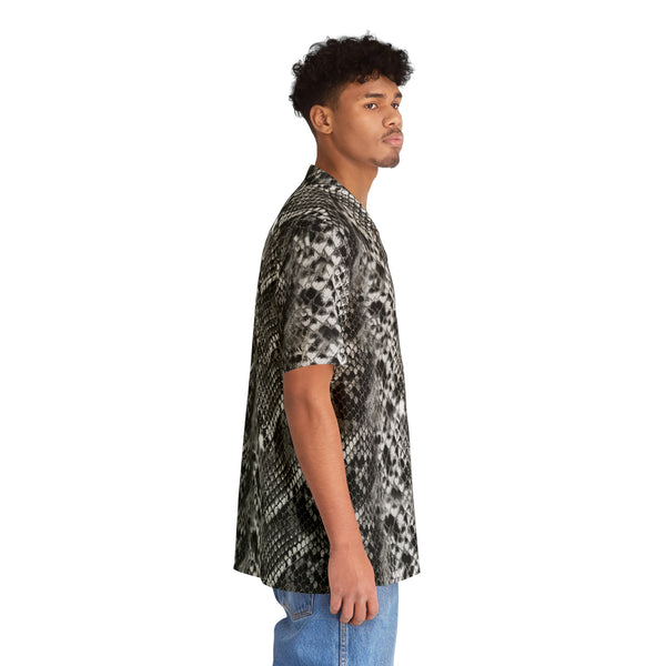 Grey Snake Print Men's Shirt, Best Men's Hawaiian Shirt
