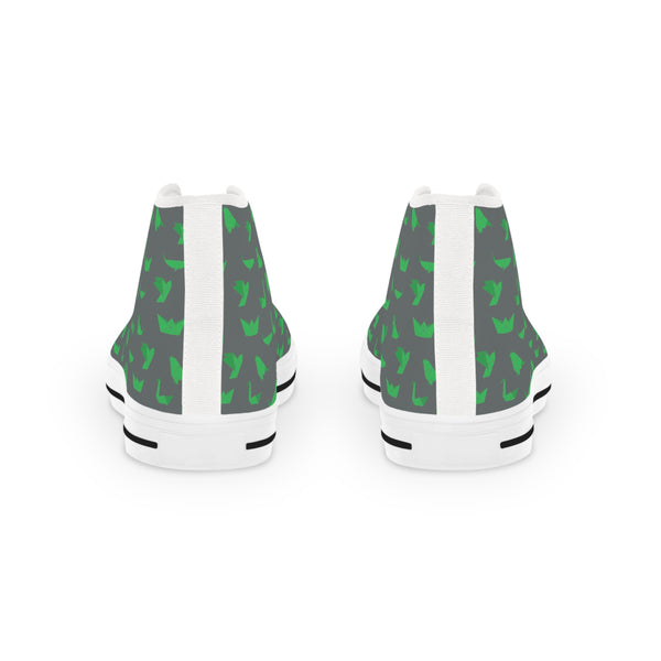 Grey Crane Pattern Men's Sneakers, Men's High Top Sneakers