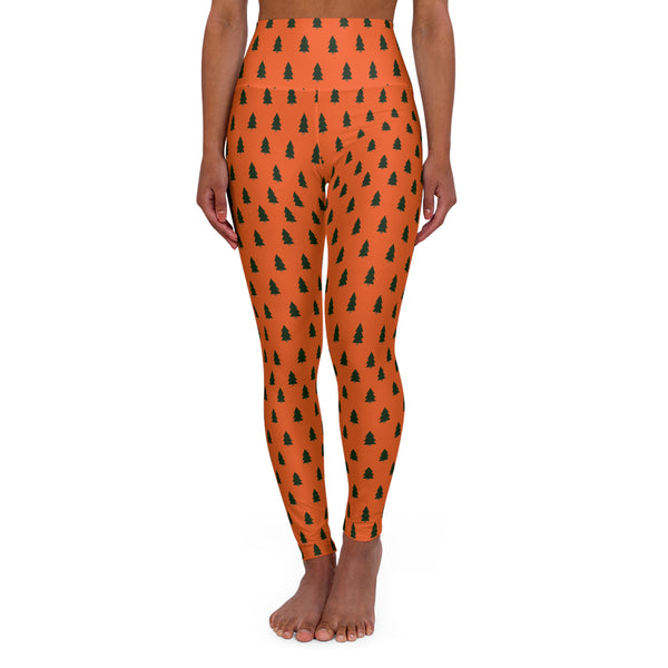 Orange Christmas Tree Yoga Tights,  Best High Waisted Women's Yoga Leggings