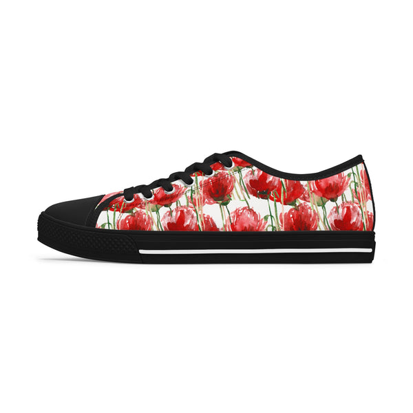 White Red Tulips Women's Sneakers, Floral Print Women's Low Top Sneakers Tennis Shoes, Canvas Fashion Sneakers With Durable Rubber Outsoles and Shock-Absorbing Layer and Memory Foam Insoles&nbsp;(US Size: 5.5-12)