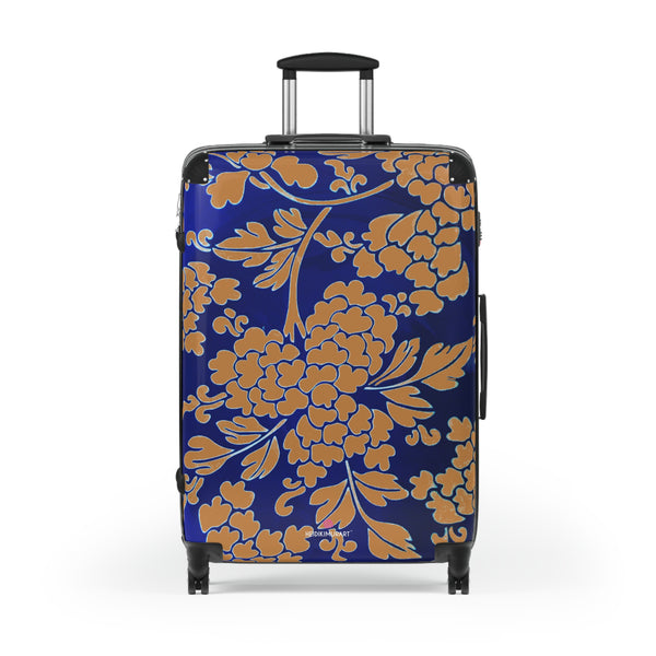 Brown Blue Floral Print Suitcase, Abstract Oriental Style Floral Print Designer Suitcase Luggage (Small, Medium, Large) Unique Cute Spacious Versatile and Lightweight Carry-On or Checked In Suitcase, Best Personal Superior Designer Adult's Travel Bag Custom Luggage - Gift For Him or Her - Printed in&nbsp; Canada