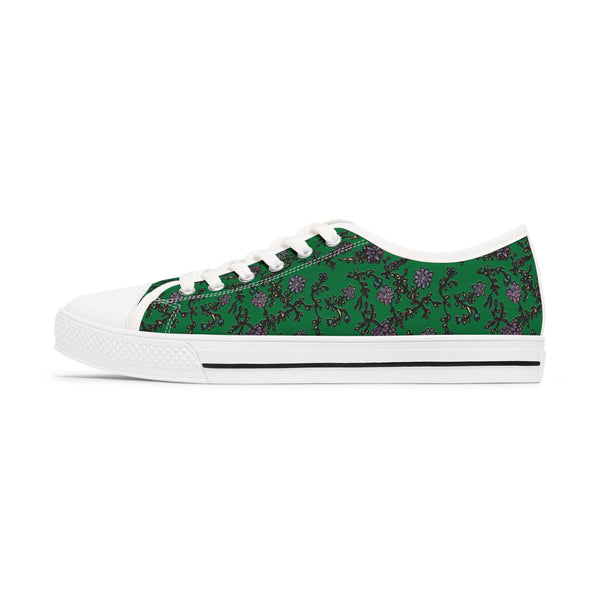 Green Purple Floral Women's Sneakers, Floral Print Women's Canvas Fashion Low Top Sneakers (US Size: 5.5-12)