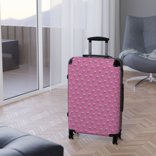 Pink Floral Print Suitcase, Cute Designer Suitcases, Travel Bag Suitcases