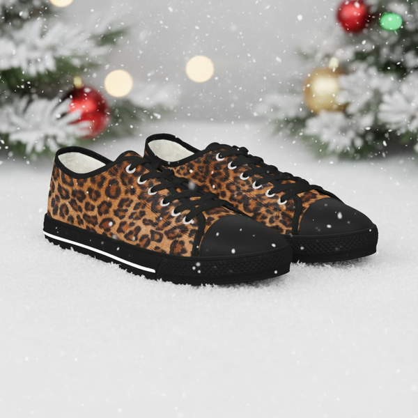 Brown Leopard Print Men's Sneakers, Leopard Animal Print Men's Low Top Sneakers Tennis Canvas Shoes (US Size: 5-14)