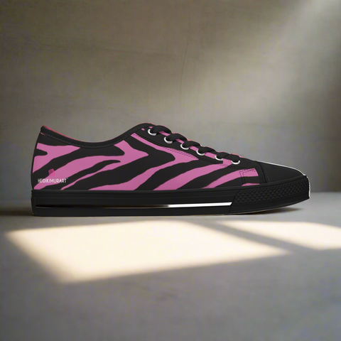 Pink Zebra Print Women's Sneakers, Zebra Striped Animal Print Women's Low Top Sneakers (US Size: 5.5-12)