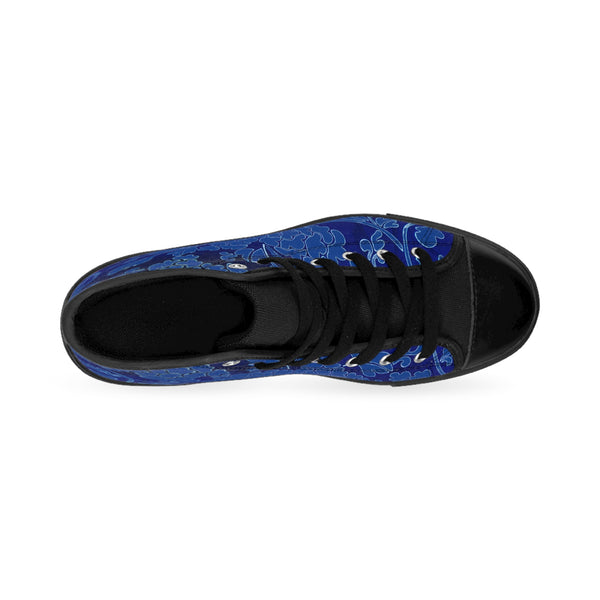 Blue Floral  Men's High Tops, Blue Best Floral Print Best Designer Men's Classic Sneakers