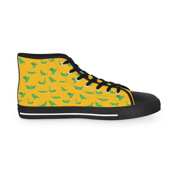 Yellow Crane Pattern Men's Sneakers, Men's High Top Sneakers