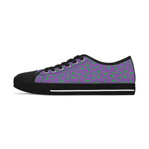 Purple Green Cranes Women's Sneakers, Oriental Style Japanese Crane Print Women's Low Top Sneakers Tennis Shoes, Canvas Fashion Sneakers With Durable Rubber Outsoles and Shock-Absorbing Layer and Memory Foam Insoles&nbsp;(US Size: 5.5-12)