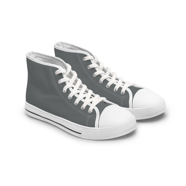 Dark Grey Ladies' High Tops, Solid Grey/ Gray Color Best Quality Women's High Top Fashion Laced-up Designer Canvas Sneakers Tennis Shoes (US Size: 5.5-12)