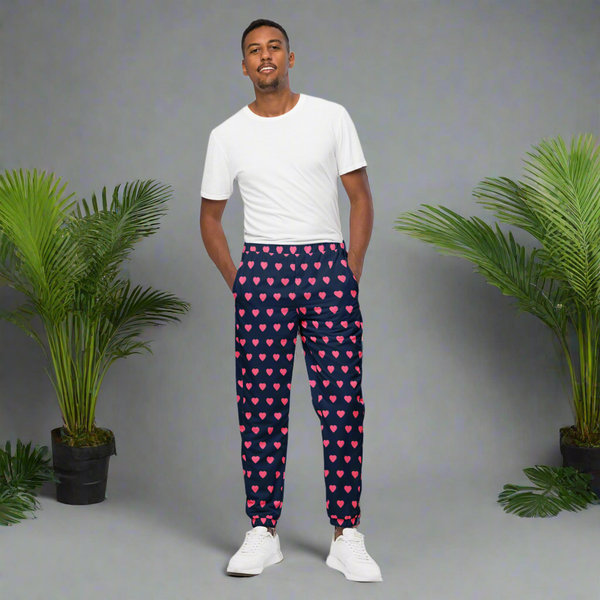 Pink Hearts Unisex Track Pants, Valentine's Day Best Unisex Running Athletic Jogger Track Trouser Sweatpants Pants For Men and Women - Made in USA/EU/MX (US Size: XS-3XL)