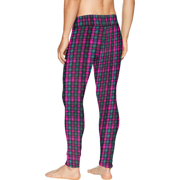 Pink Plaid Print Men's Tights, Best Designer Pink Plaid Men's Compression Tights For Men (Size: S-2XL) Meggings Men's Workout Gym Tights Leggings, Men's Compression Tights Pants